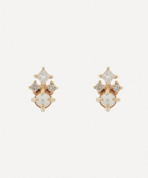 Mateo - 14ct Gold The Little Things Tri Diamond and Pearl Stud Earrings image number 0