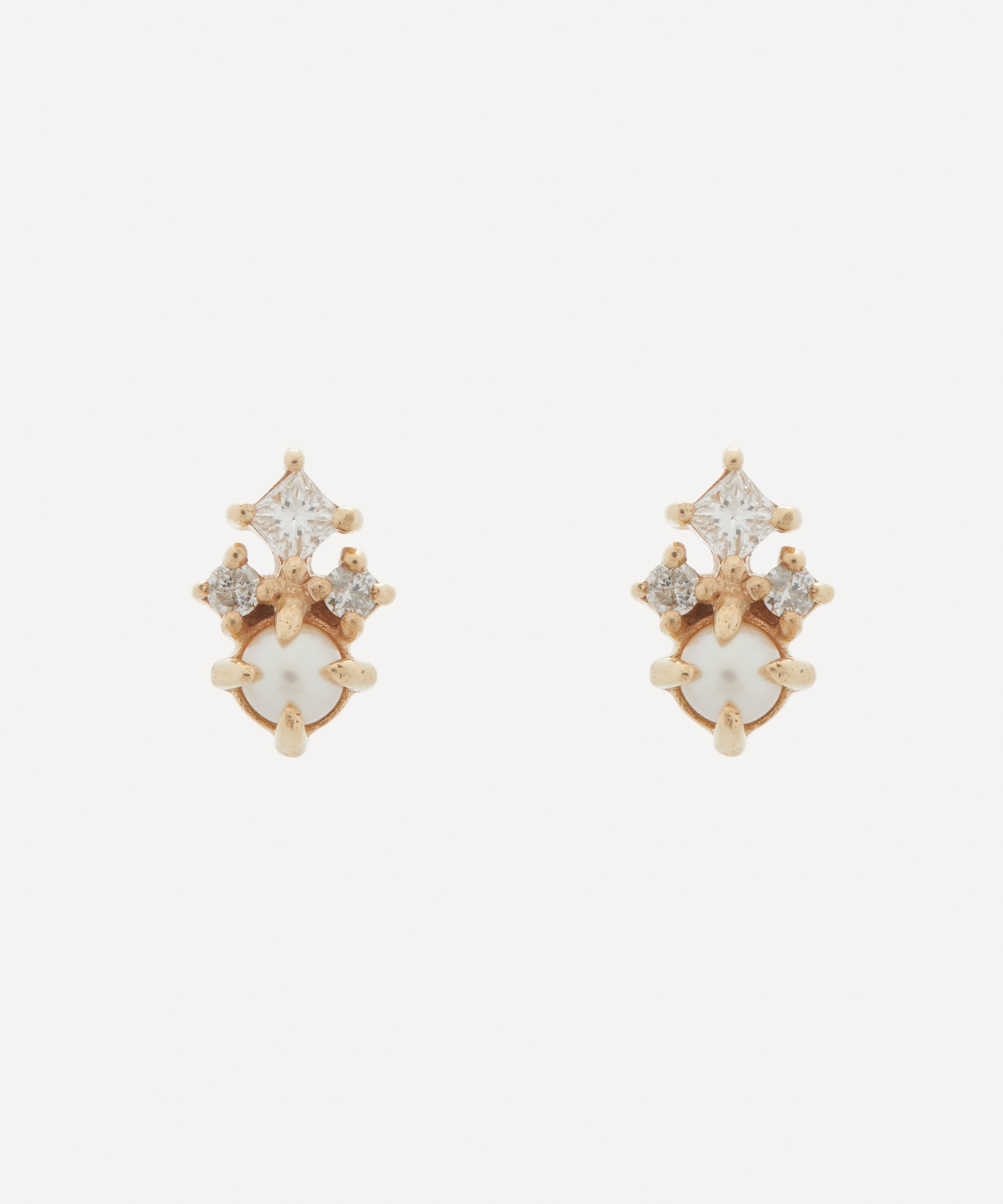 Mateo - 14ct Gold The Little Things Tri Diamond and Pearl Stud Earrings image number 0