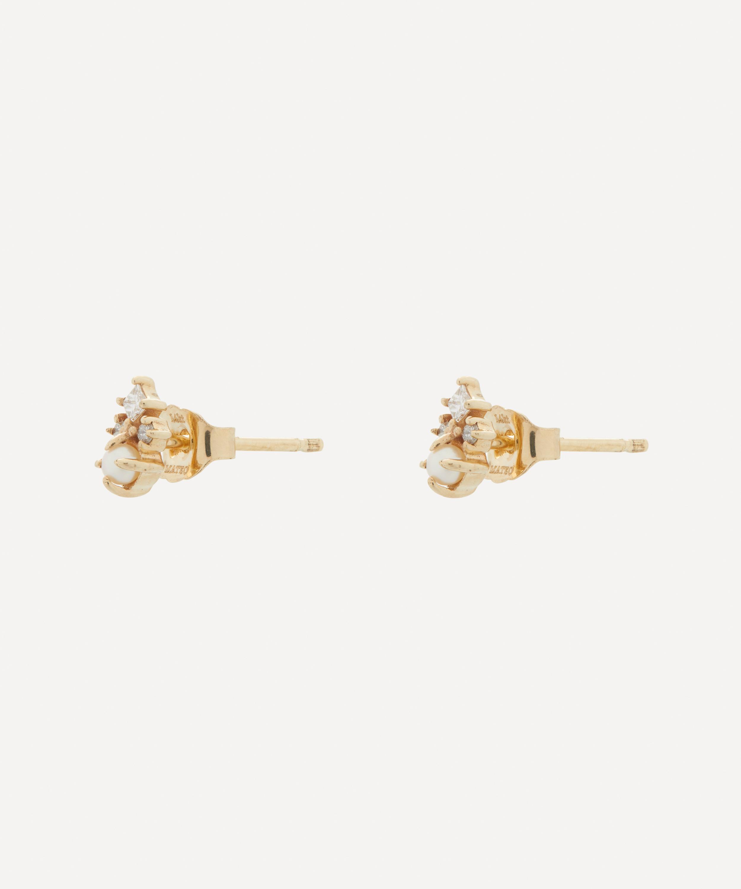 Mateo - 14ct Gold The Little Things Tri Diamond and Pearl Stud Earrings image number 1