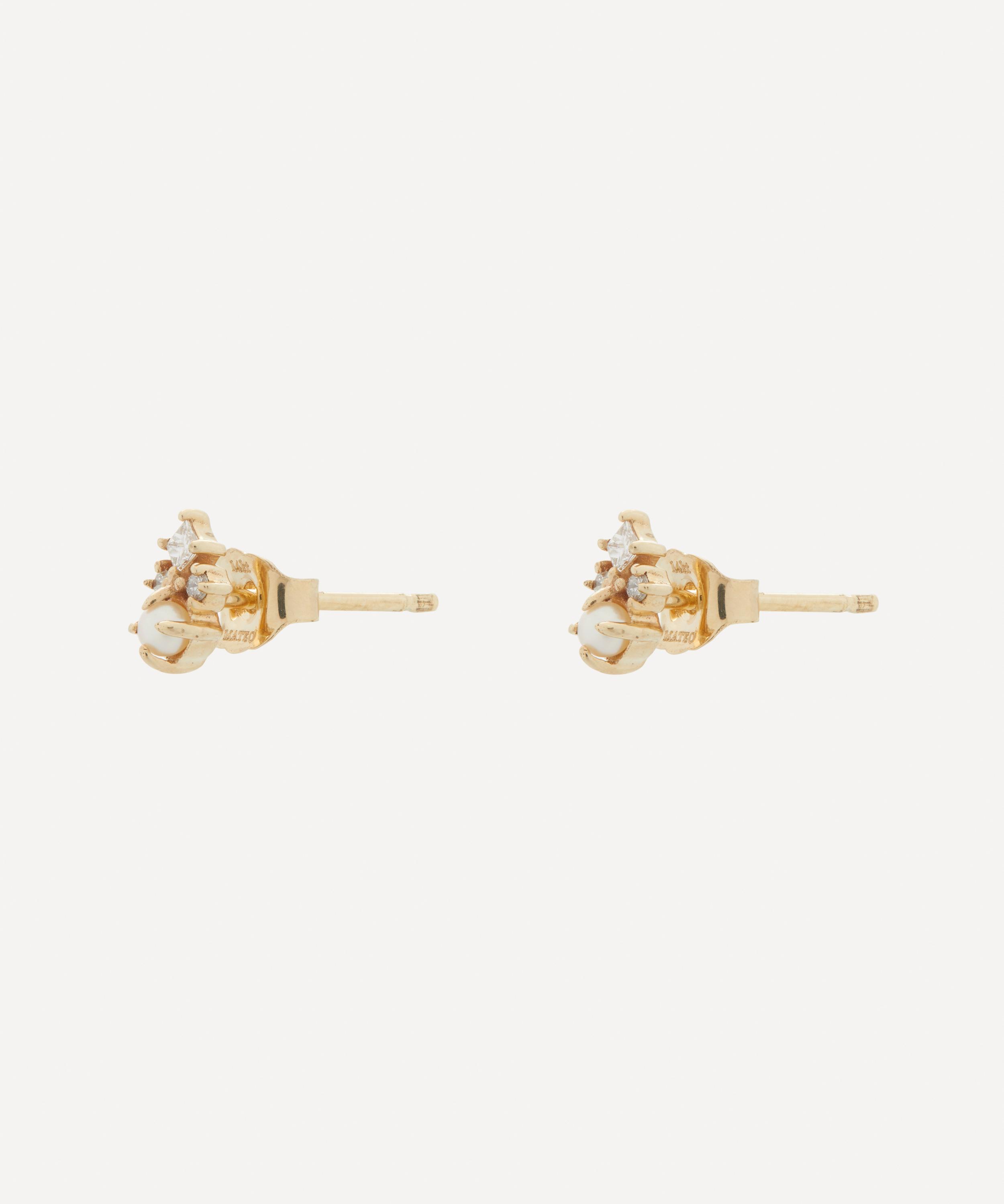 Mateo - 14ct Gold The Little Things Tri Diamond and Pearl Stud Earrings image number 1