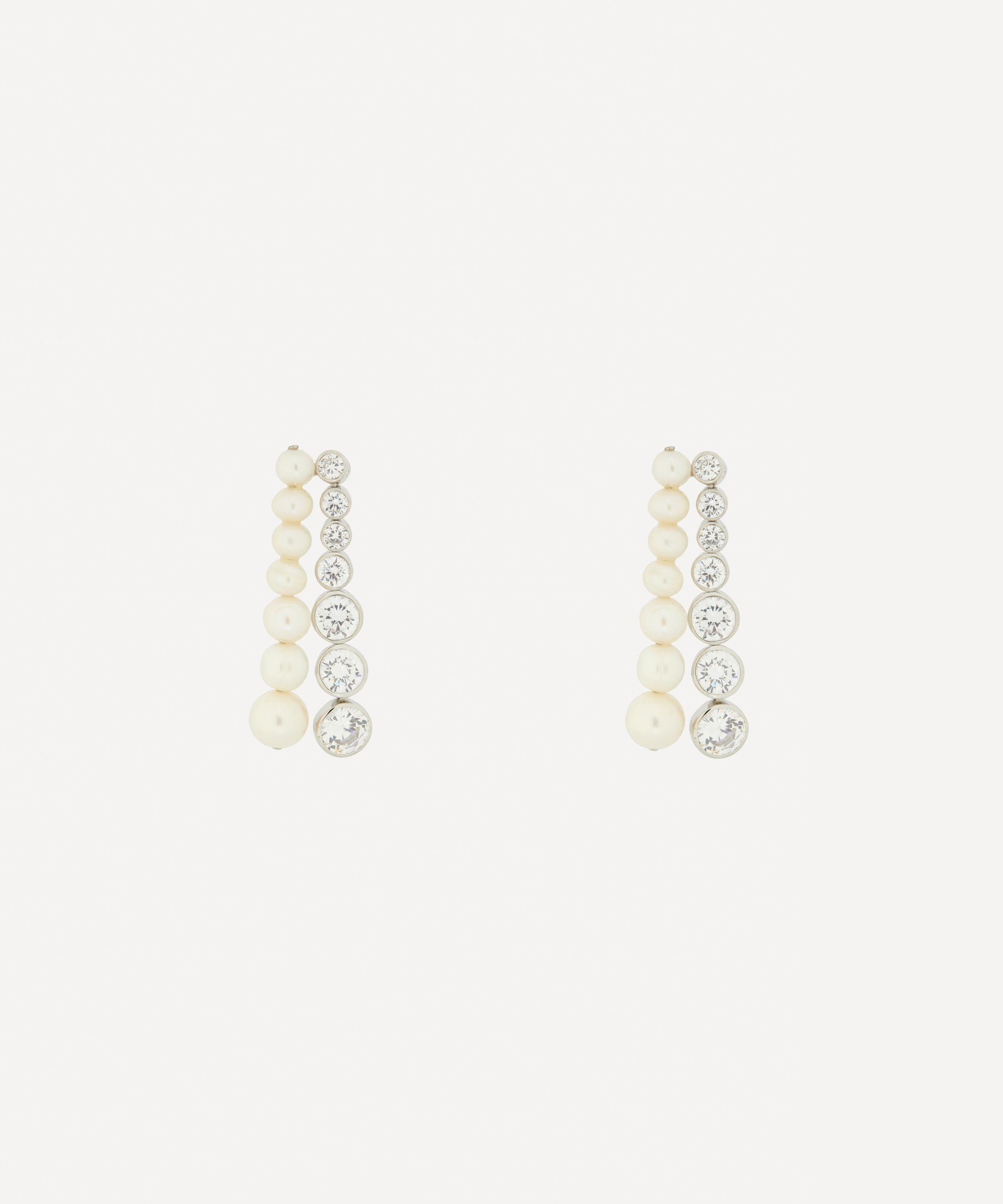 Completedworks - Silver Pearl and CZ Drop Earrings image number 0