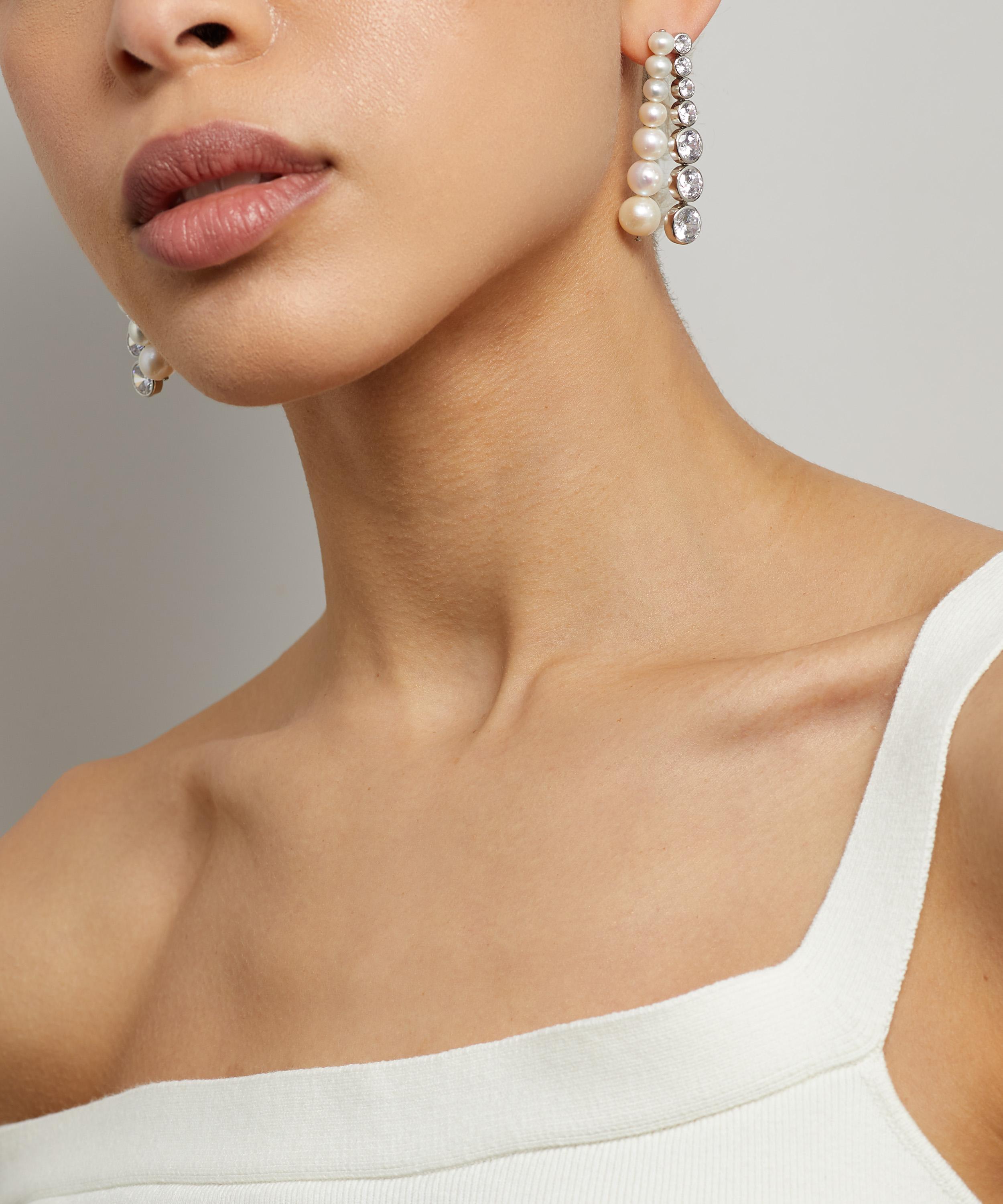 Completedworks - Silver Pearl and CZ Drop Earrings image number 1
