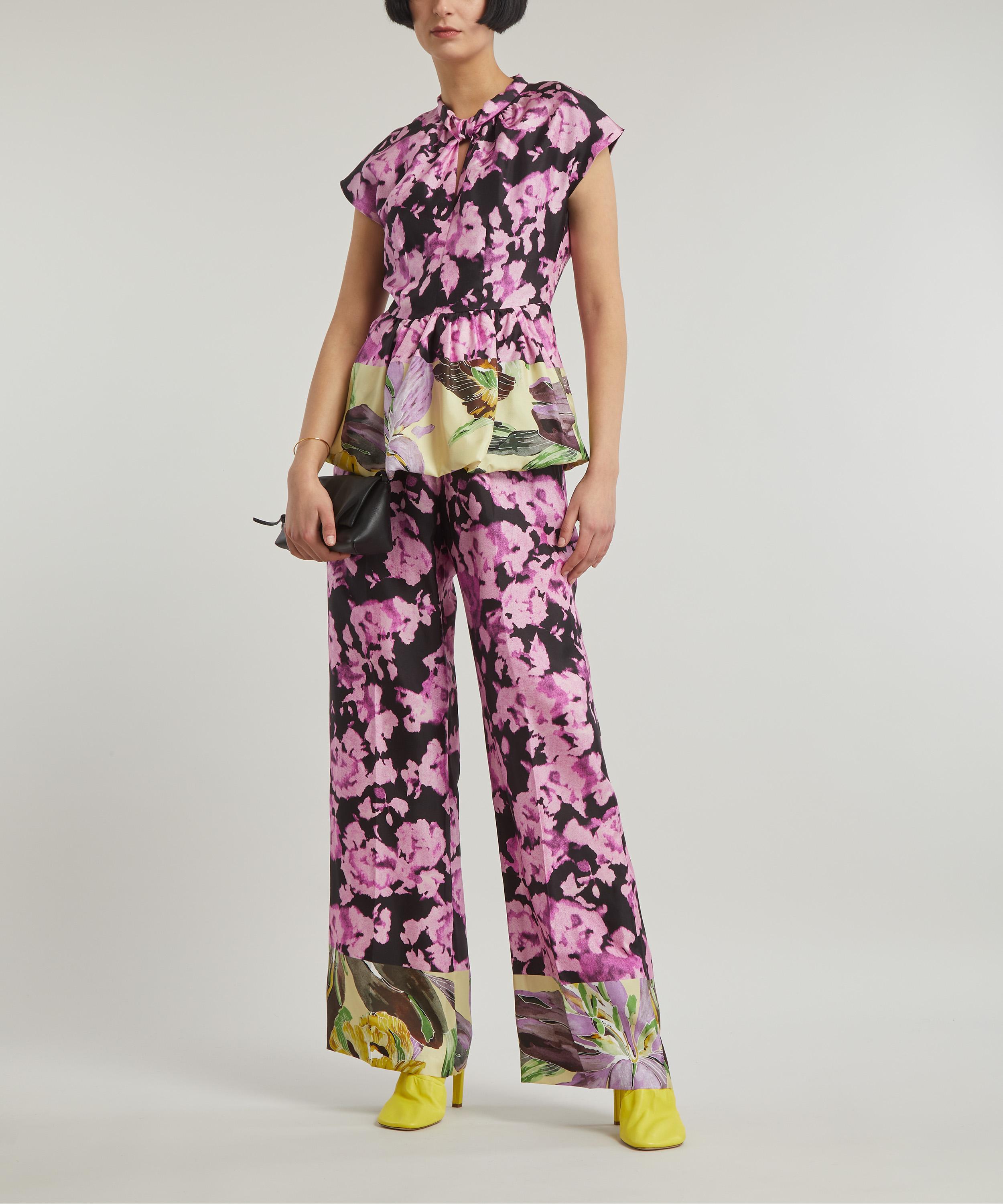 Dries Van Noten - Elasticated Silk-Twill Floral Trousers image number 1