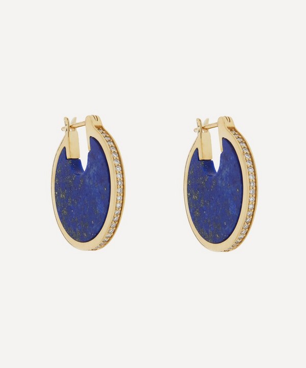 By Pariah - 14ct Gold Lenticular Lapis Lazuli and Diamond Earrings image number null