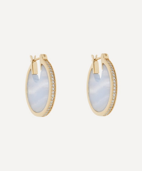 By Pariah - 14ct Gold Lenticular Blue Lace Agate and Diamond Earrings image number null