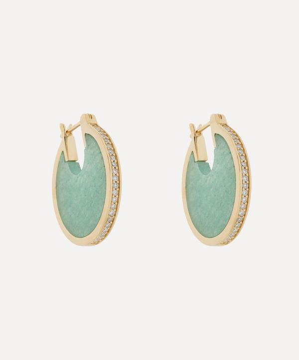 By Pariah - 14ct Gold Lenticular Green Aventurine and Diamond Earrings image number null
