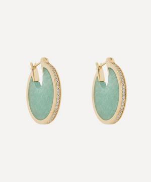 By Pariah - 14ct Gold Lenticular Green Aventurine and Diamond Earrings image number 0