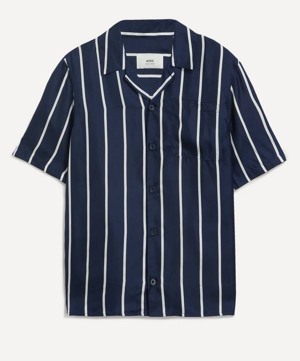 Ami - Camp Collar Stripe Silk Shirt