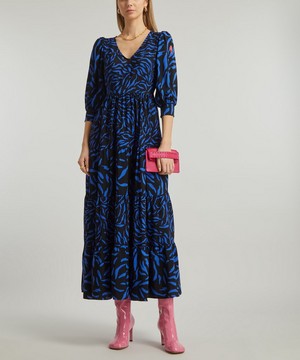 Scamp & Dude - Black and Blue Zebra Print Tiered Maxi-Dress image number 1