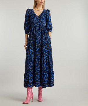 Scamp & Dude - Black and Blue Zebra Print Tiered Maxi-Dress image number 2