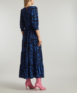 Scamp & Dude - Black and Blue Zebra Print Tiered Maxi-Dress image number 3