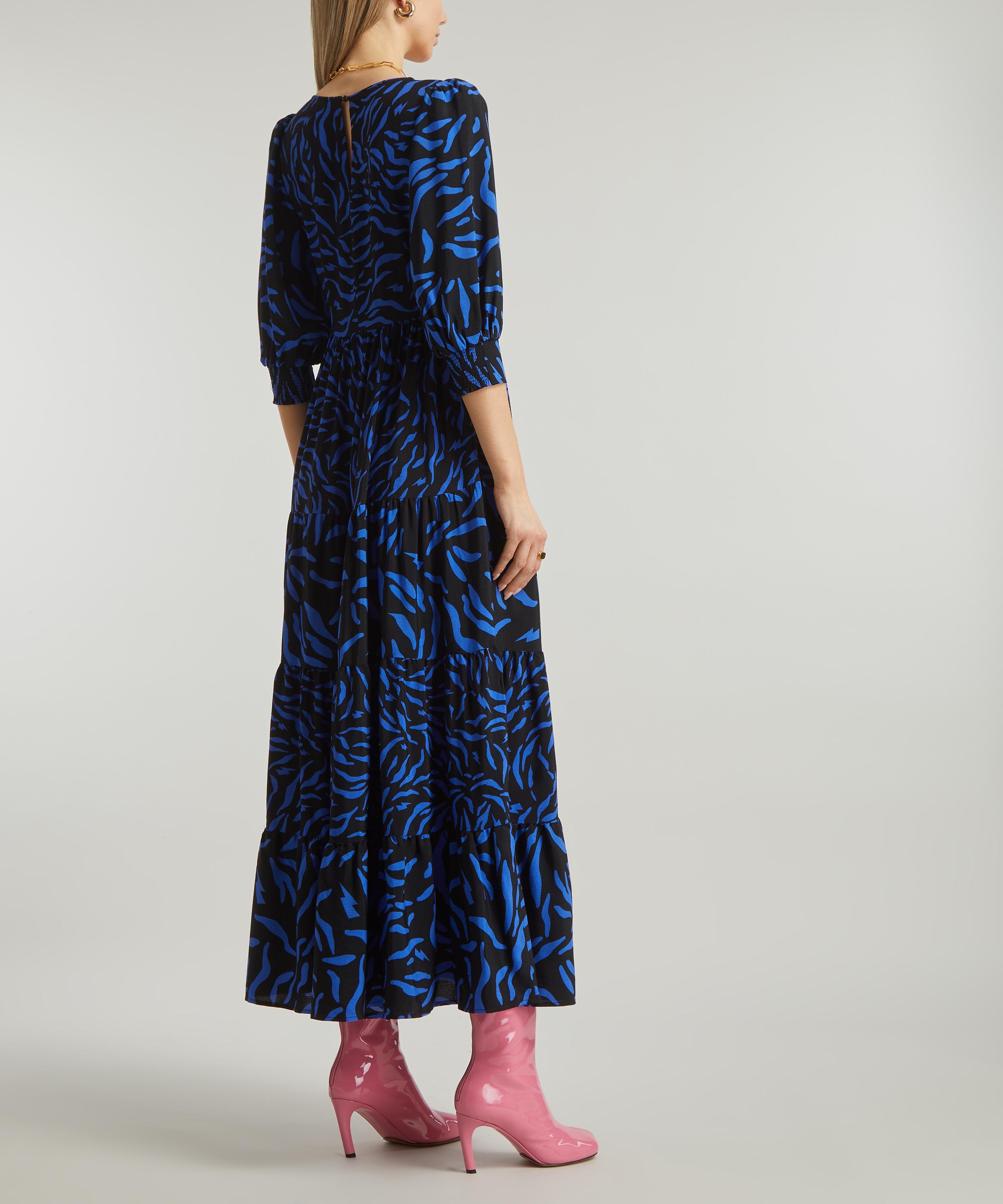 Scamp & Dude - Black and Blue Zebra Print Tiered Maxi-Dress image number 3