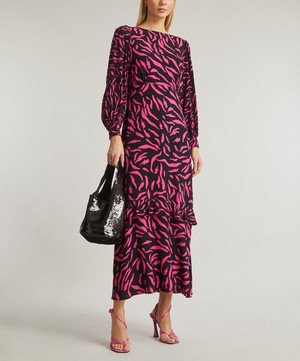 Scamp and Dude - Black and Magenta Zebra Frill Midi-Dress image number 1