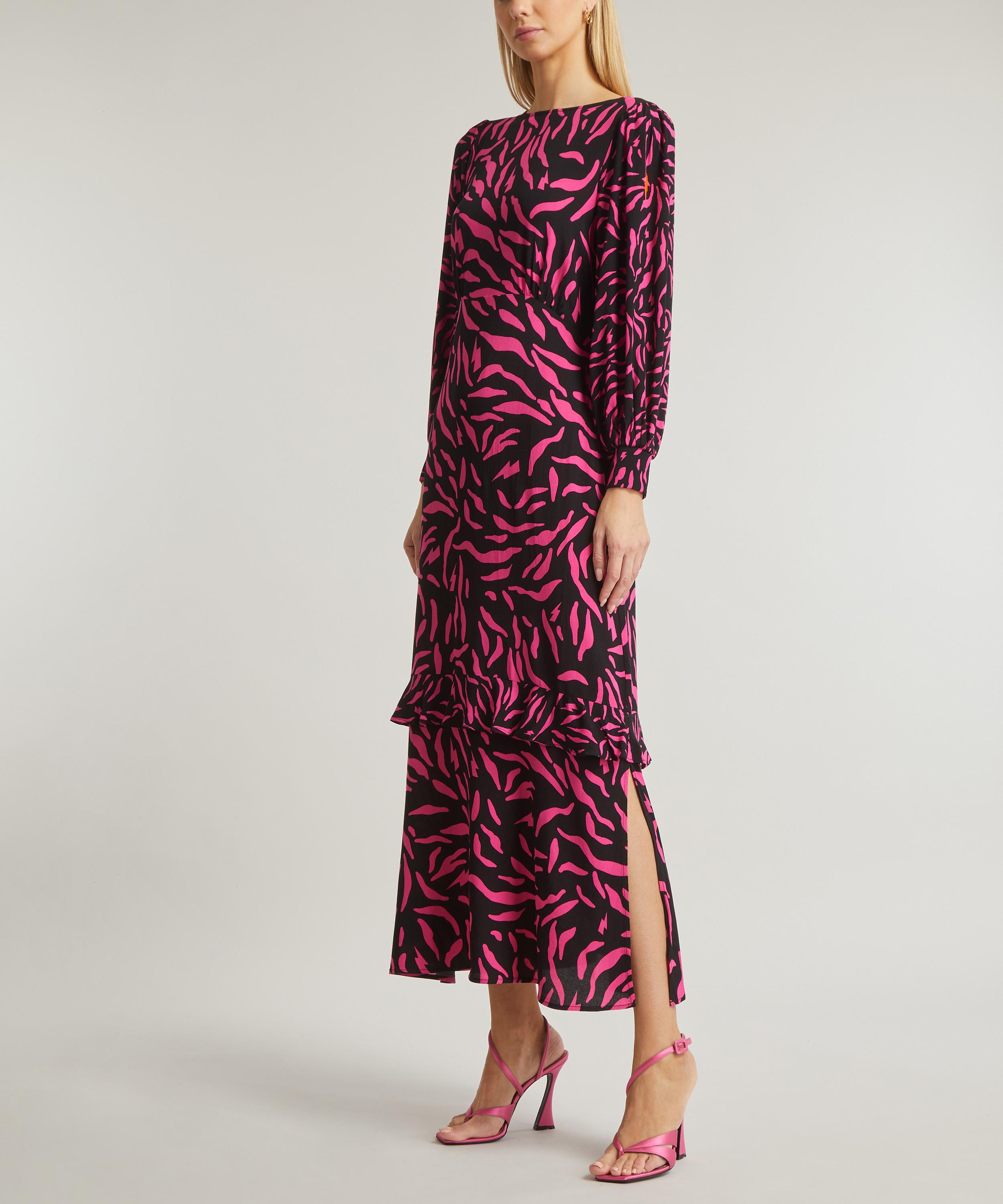 Digital Printed Pure Cotton Midi Dress in Magenta