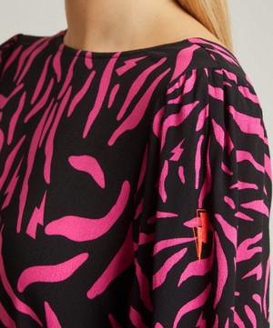 Scamp and Dude - Black and Magenta Zebra Frill Midi-Dress image number 4