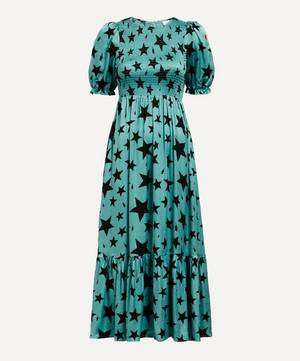 Khaki and Black Star Shirred Maxi-Dress