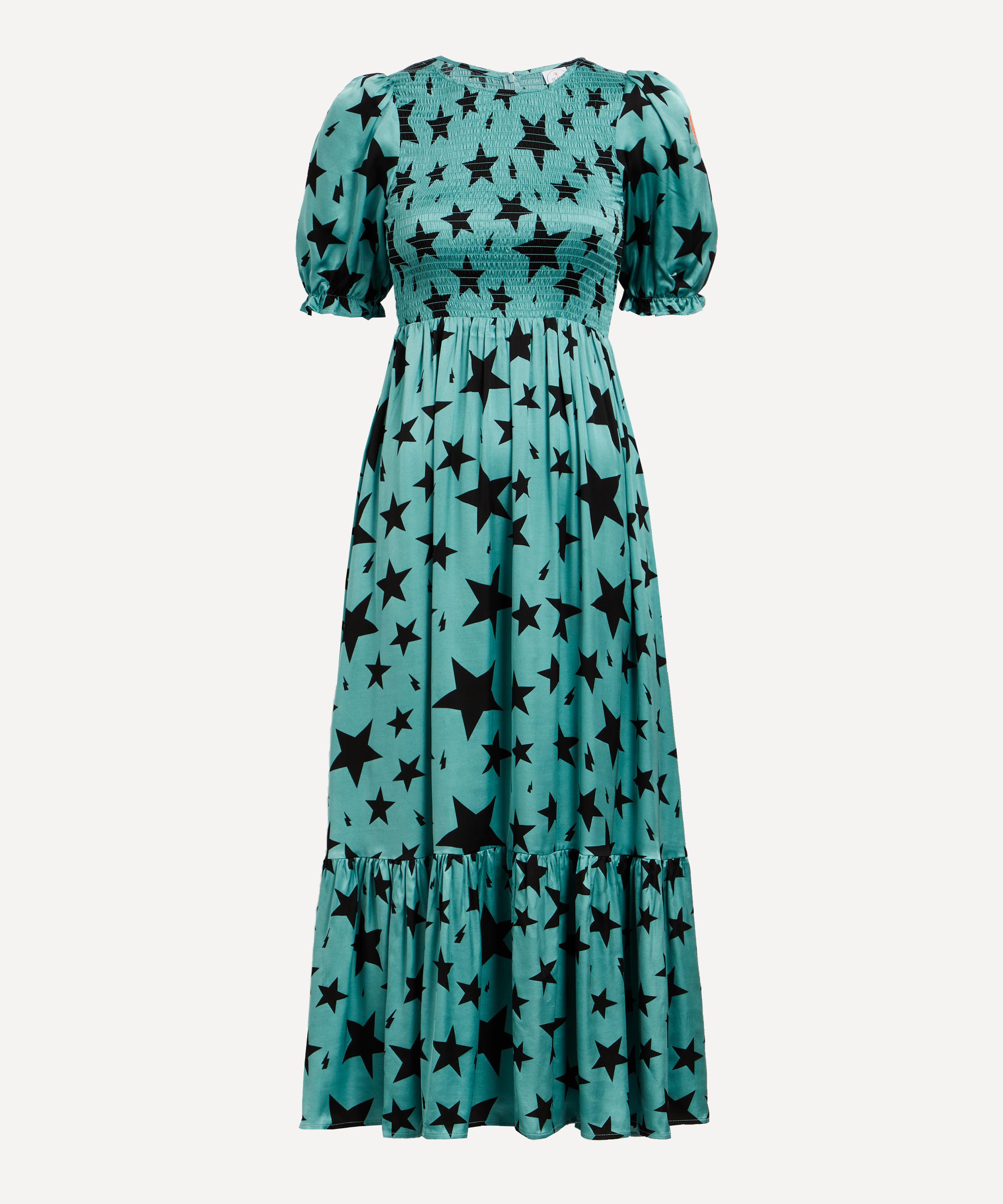 Scamp and Dude - Khaki and Black Star Shirred Maxi-Dress image number 0