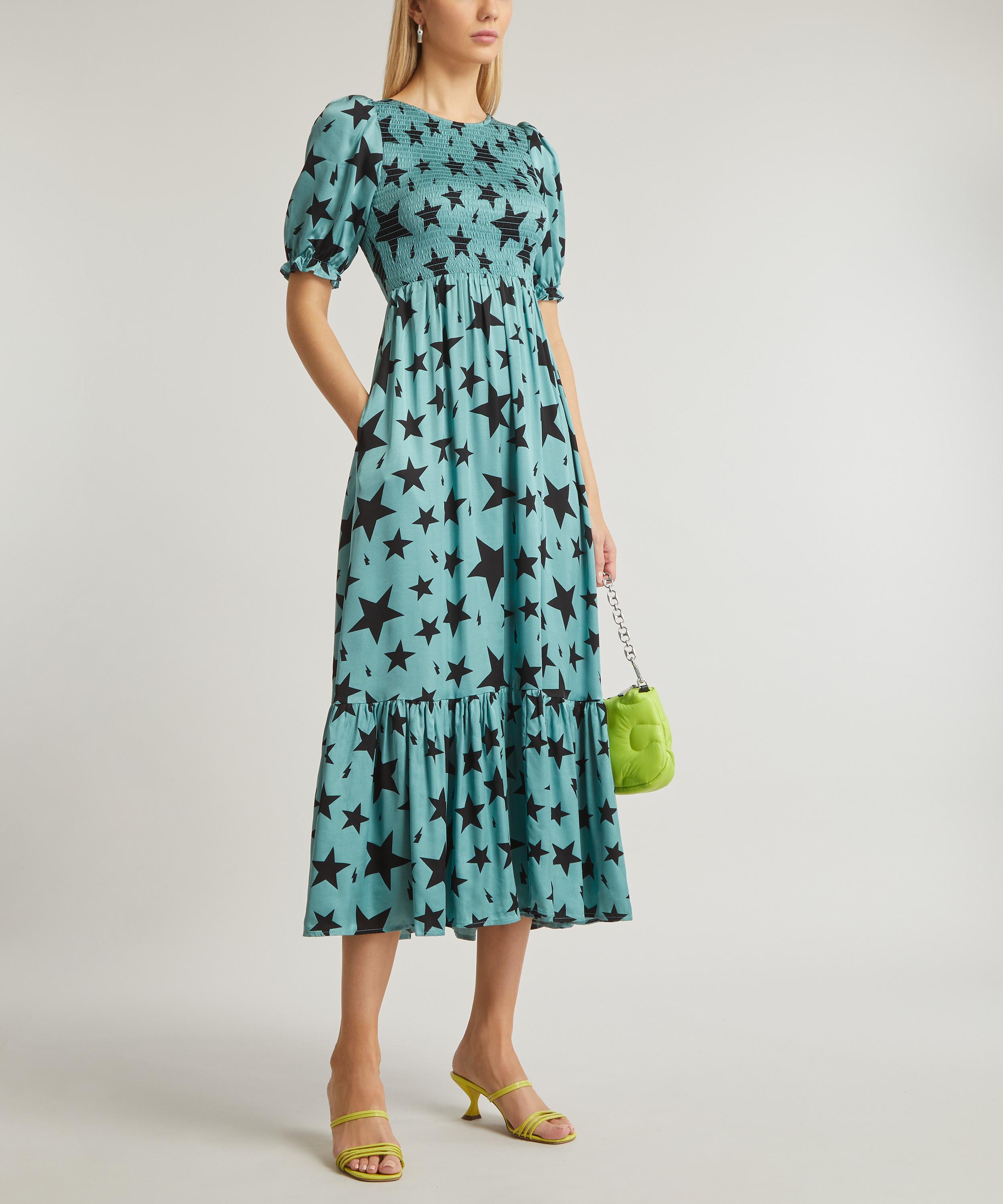 Scamp and Dude - Khaki and Black Star Shirred Maxi-Dress image number 1