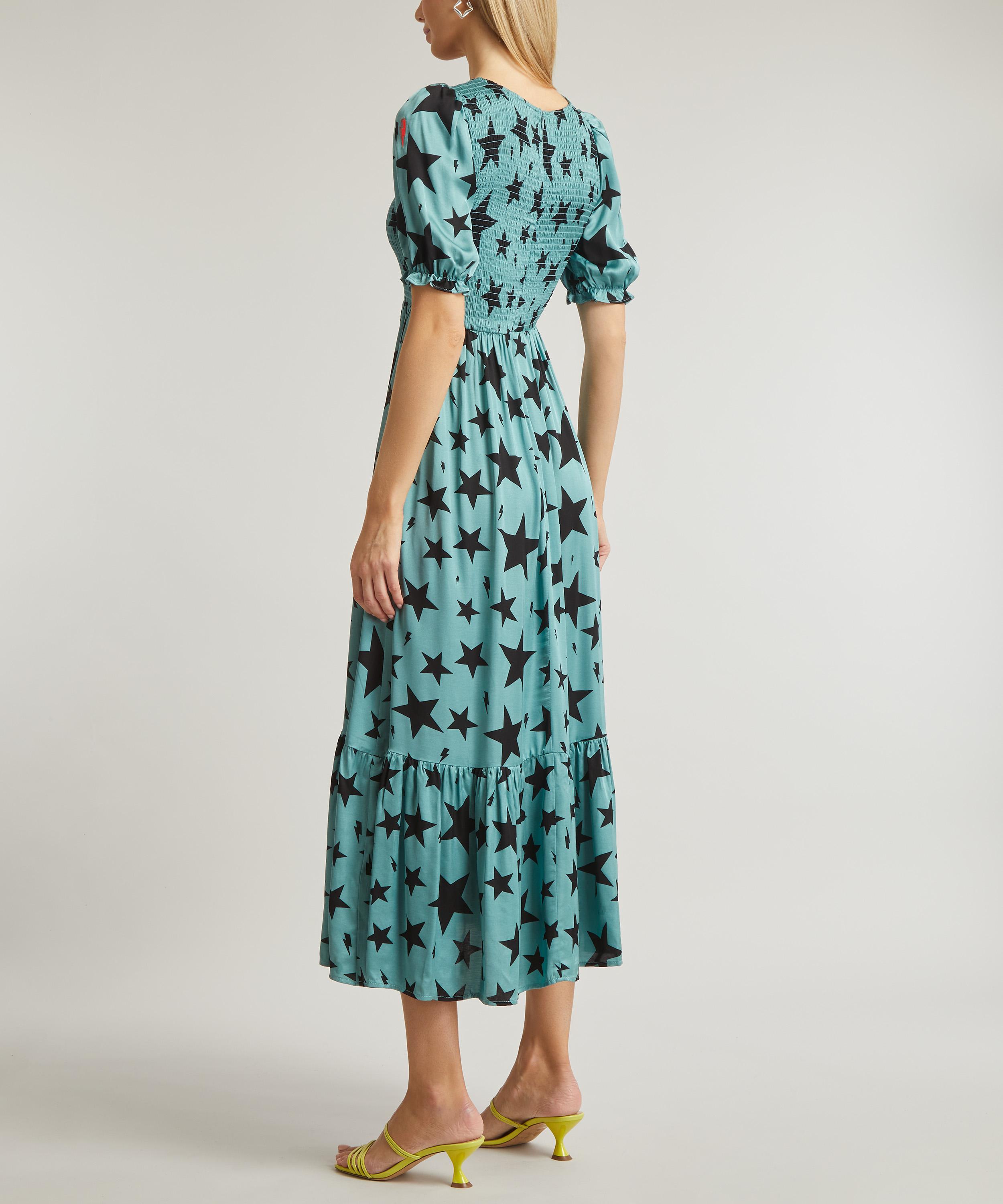 Scamp and Dude - Khaki and Black Star Shirred Maxi-Dress image number 3