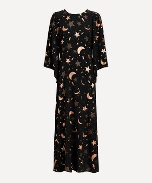 Scamp and Dude - Black and Gold Foil Moon Star and Lightning Bolt Midi-Dress image number 0