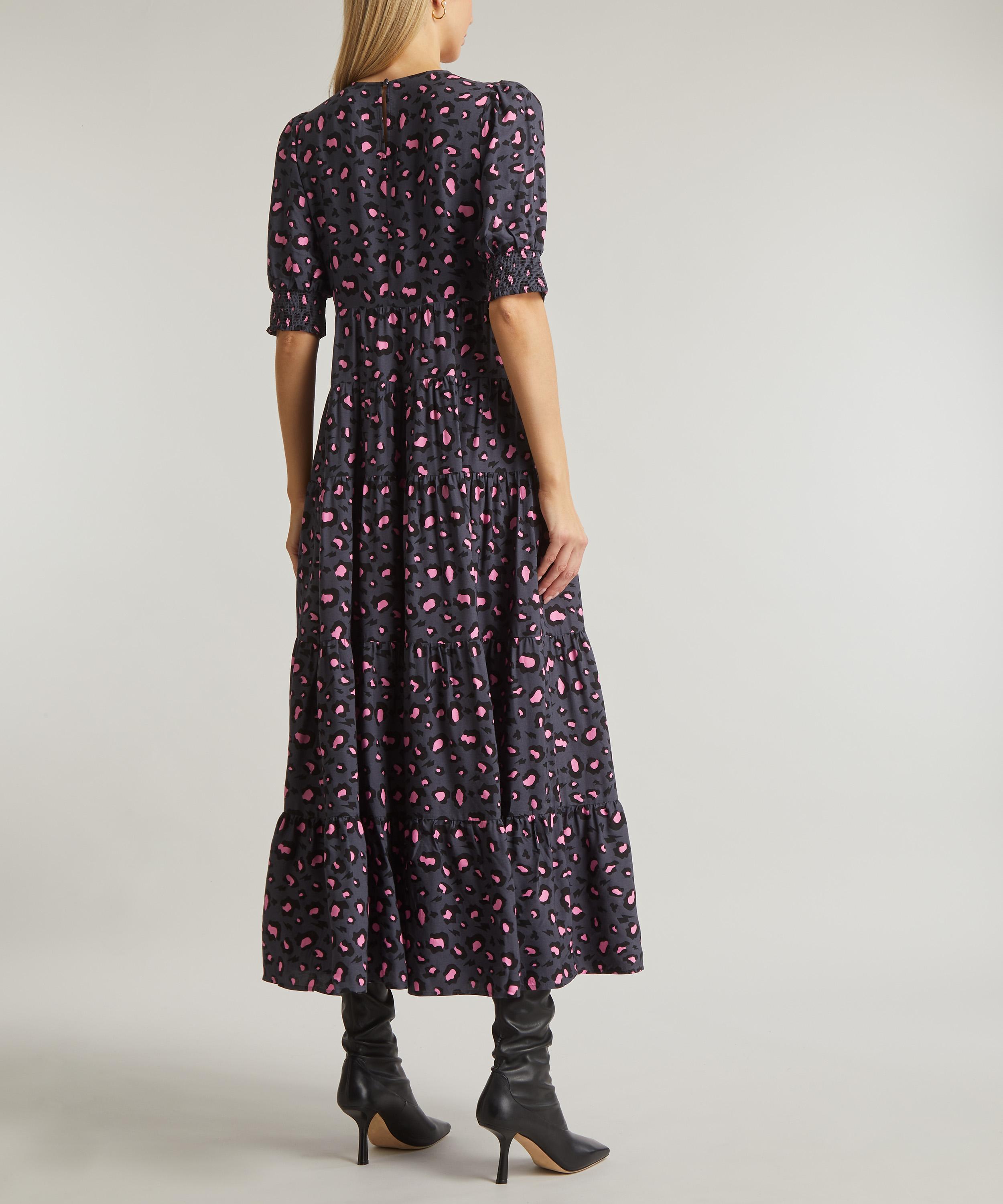 Scamp and Dude Grey and Pink Snow Leopard Print Maxi-Dress