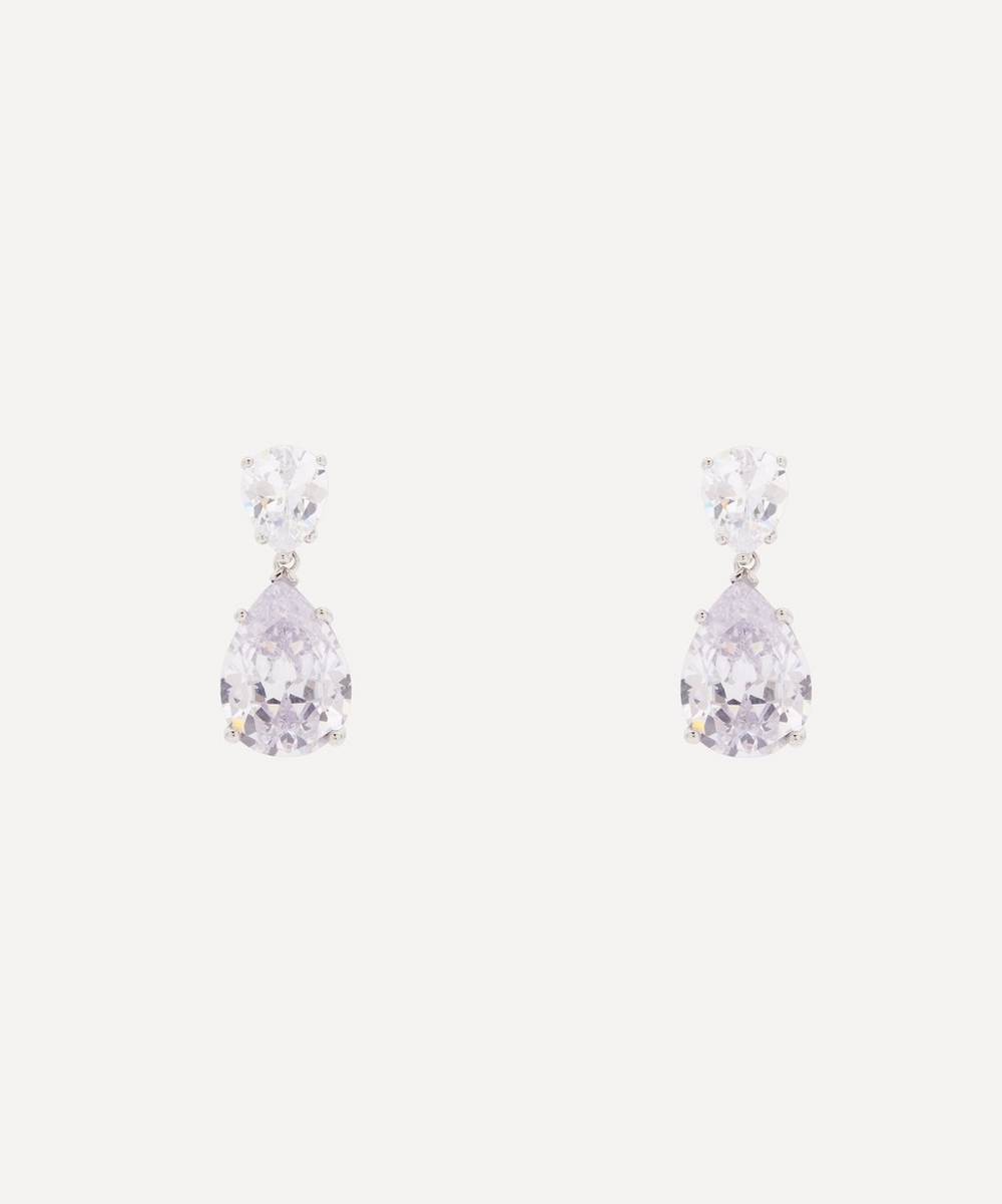 CZ by Kenneth Jay Lane - Rhodium-Plated Double Pear Drop Cubic Zirconia Earrings