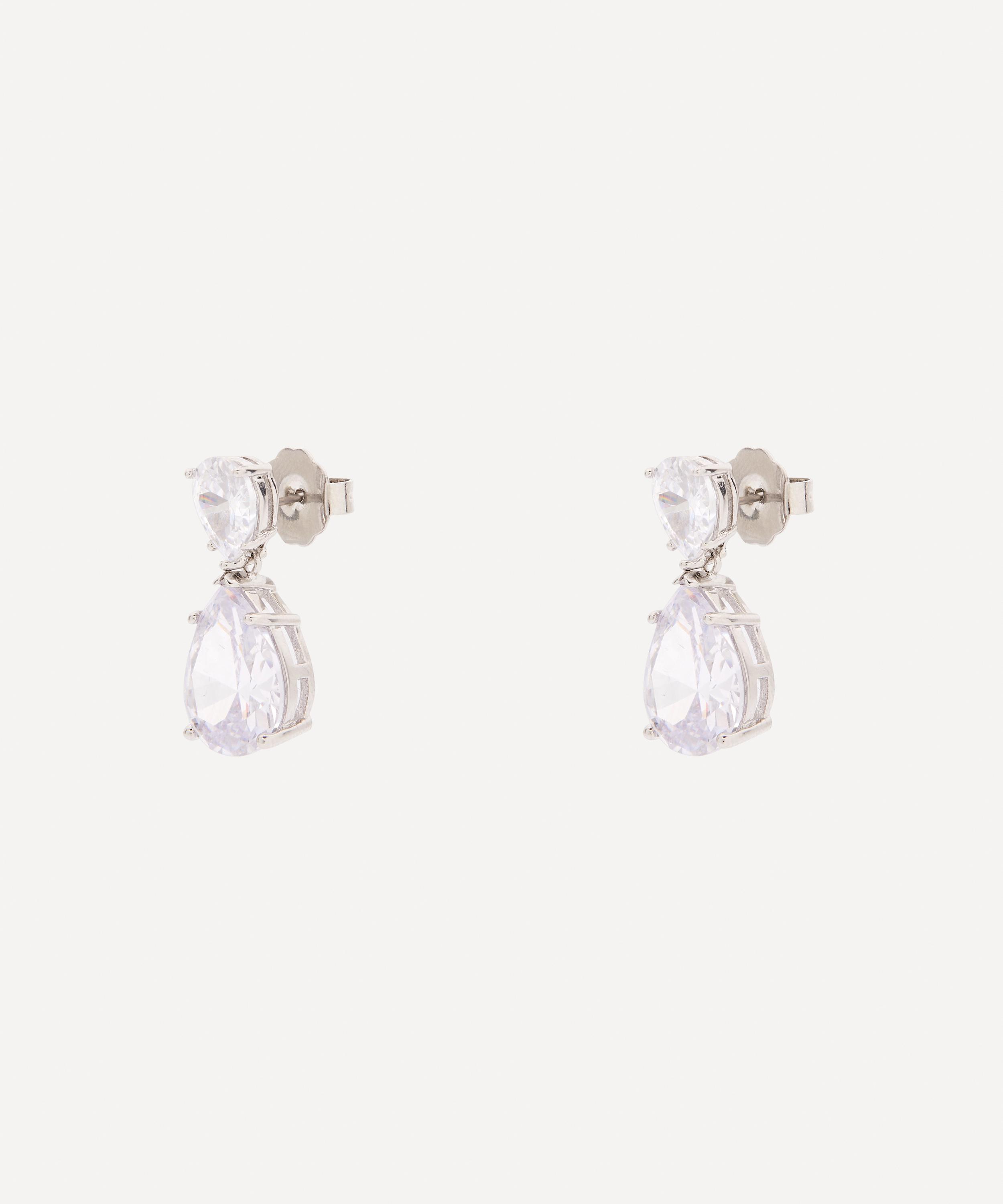 CZ by Kenneth Jay Lane Rhodium-Plated Double Pear Drop Cubic 