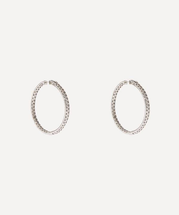 CZ by Kenneth Jay Lane - Rhodium-Plated Glamorous Pave Cubic Zirconia Hoop Earrings