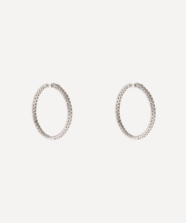 CZ by Kenneth Jay Lane - Rhodium-Plated Glamorous Pave Cubic Zirconia Hoop Earrings image number null