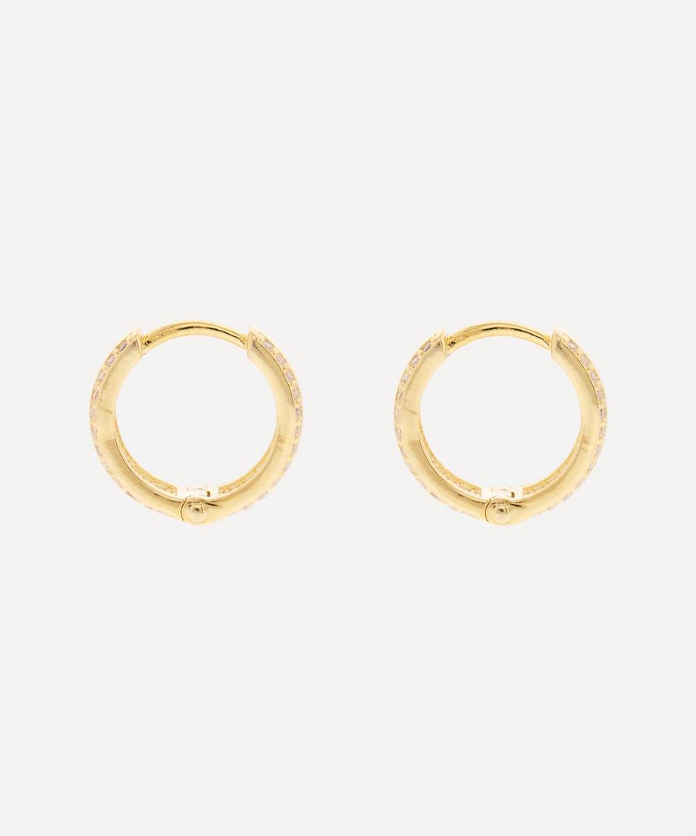 CZ by Kenneth Jay Lane - 18ct Gold Plated Micro Pave Cubic Zirconia Huggie Hoop Earrings