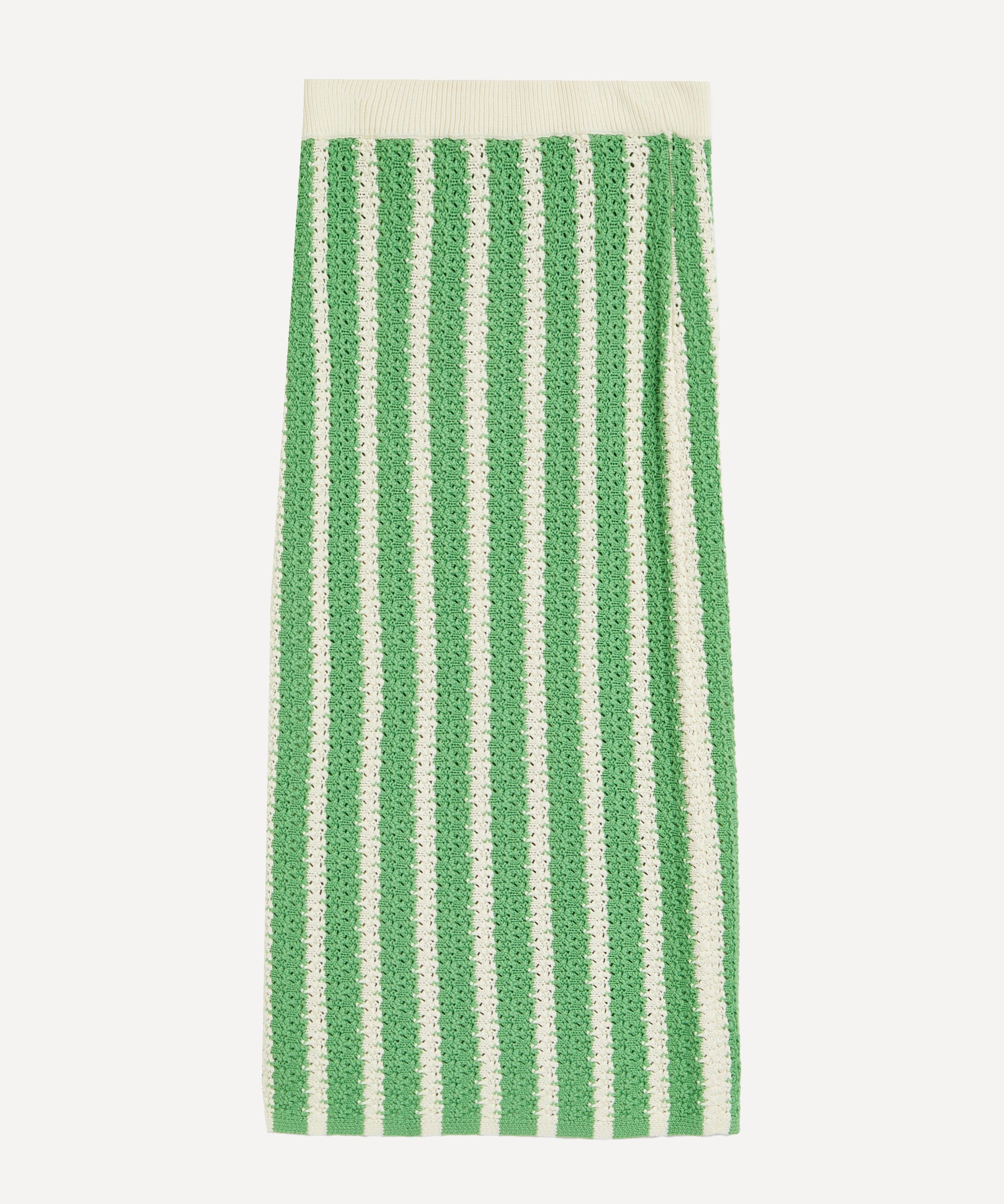 KITRI - Delphine Green Stripe Knitted Midi-Skirt image number 0