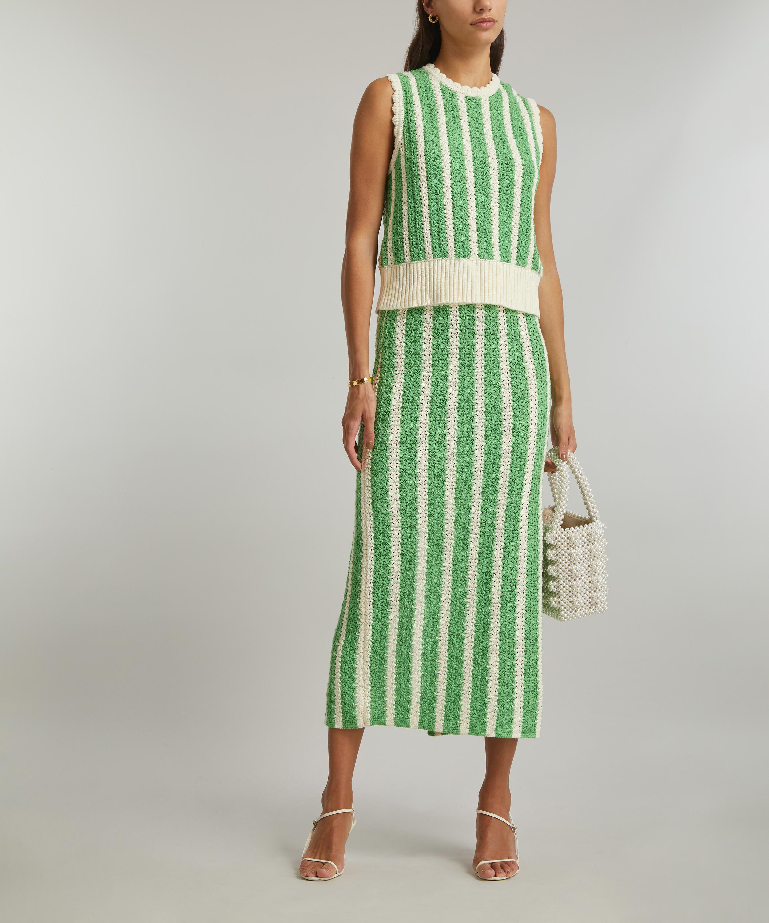 KITRI - Delphine Green Stripe Knitted Midi-Skirt image number 1