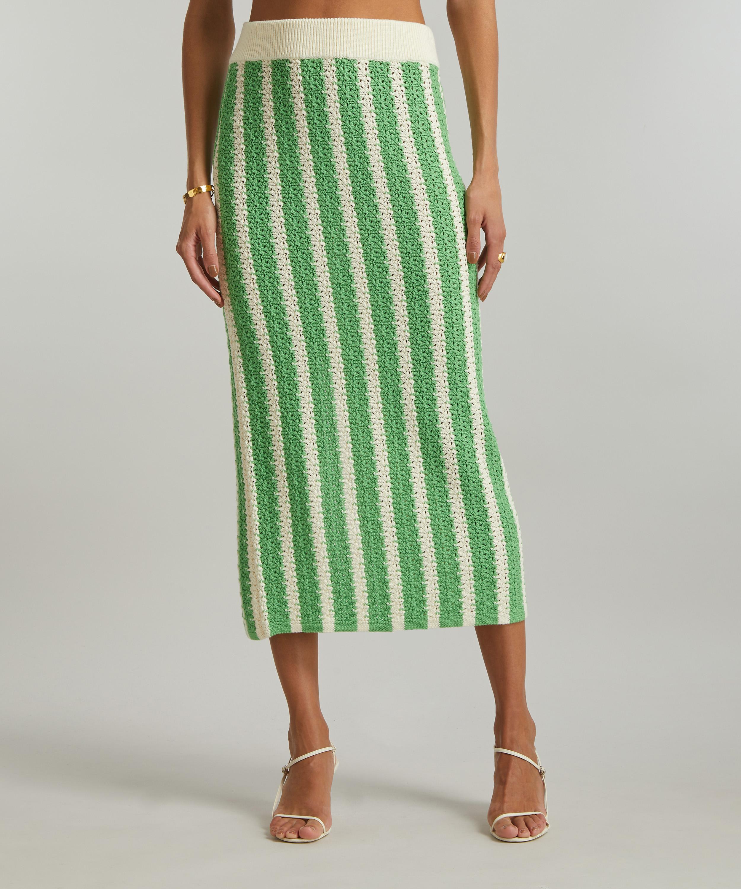 KITRI - Delphine Green Stripe Knitted Midi-Skirt image number 2