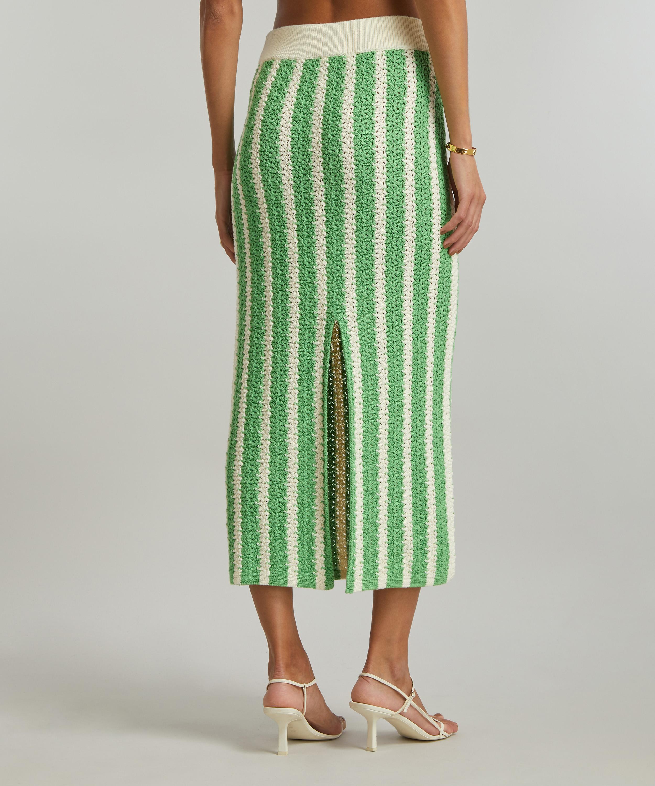 KITRI - Delphine Green Stripe Knitted Midi-Skirt image number 3