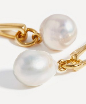 Missoma - 18ct Gold-Plated Baroque Pearl Twisted Drop Earrings image number 2