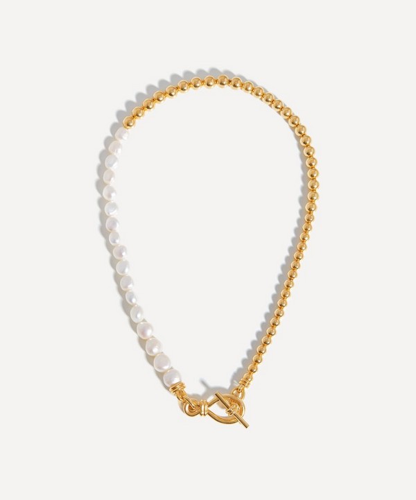 Missoma - 18ct Gold-Plated Baroque Pearl Beaded T-Bar Necklace