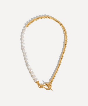 Missoma - 18ct Gold-Plated Baroque Pearl Beaded T-Bar Necklace image number 0