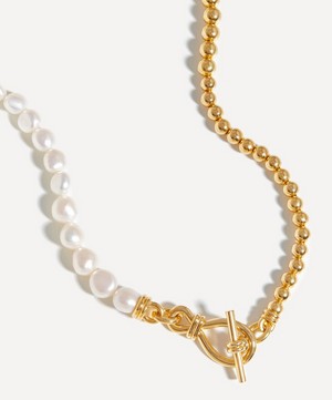 Missoma - 18ct Gold-Plated Baroque Pearl Beaded T-Bar Necklace image number 2