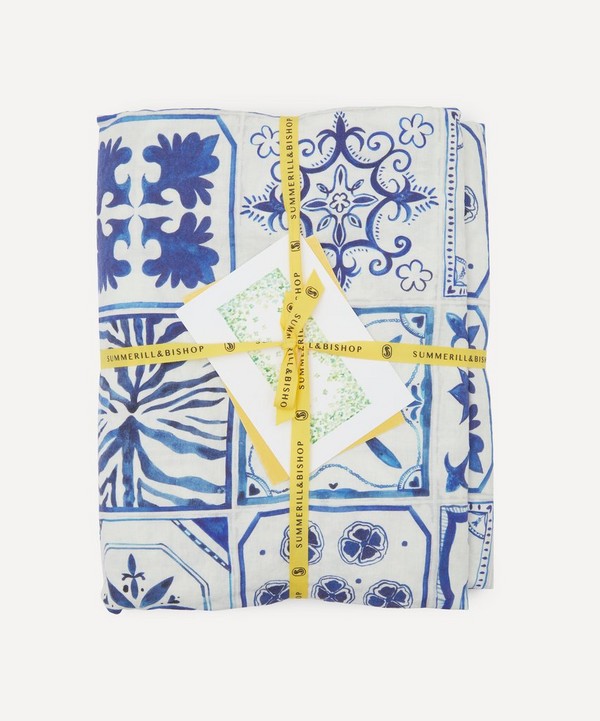 Summerill & Bishop - Azulejos Midnight Blue Linen Tablecloth image number 0