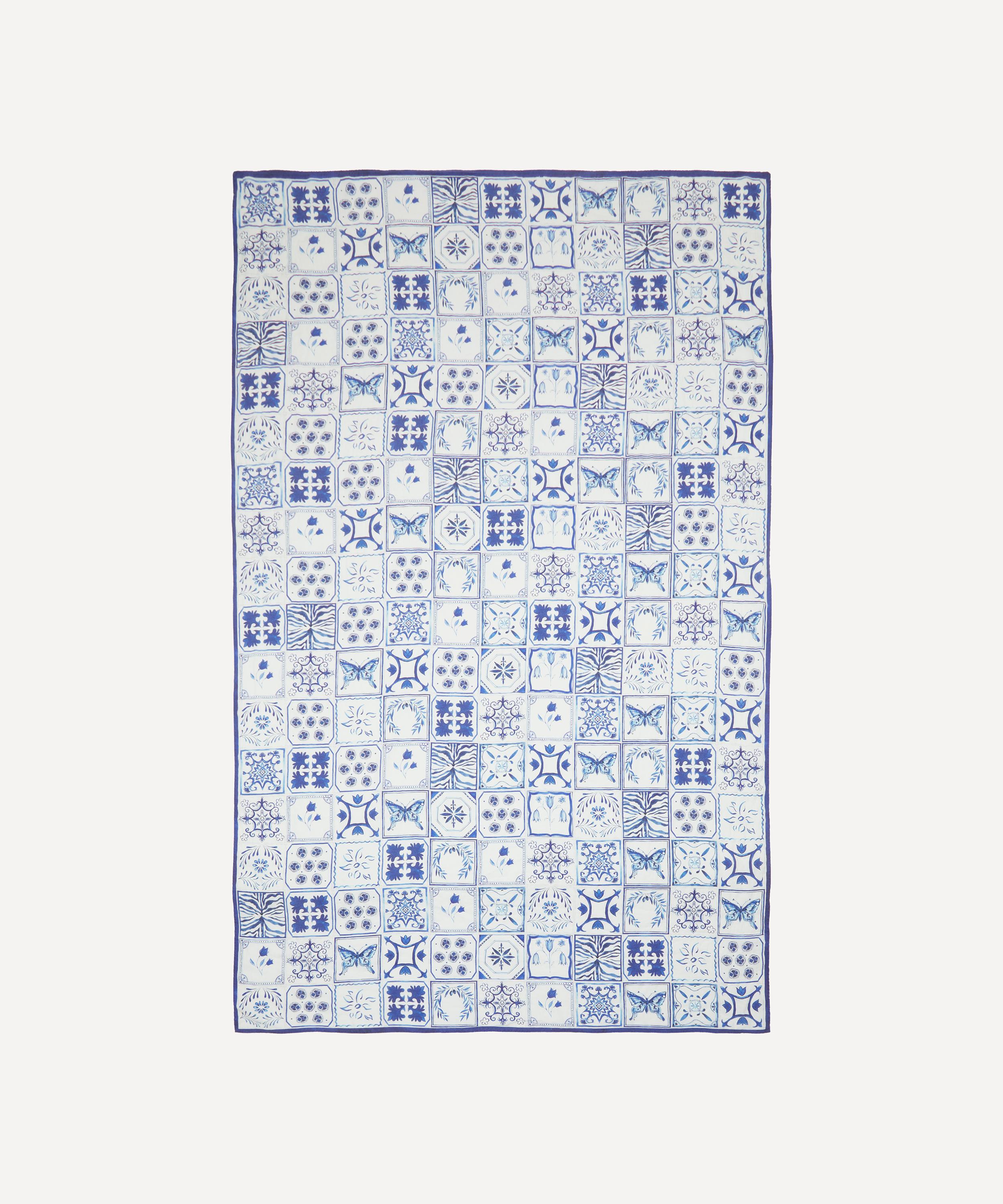 Summerill & Bishop - Azulejos Midnight Blue Linen Tablecloth image number 1