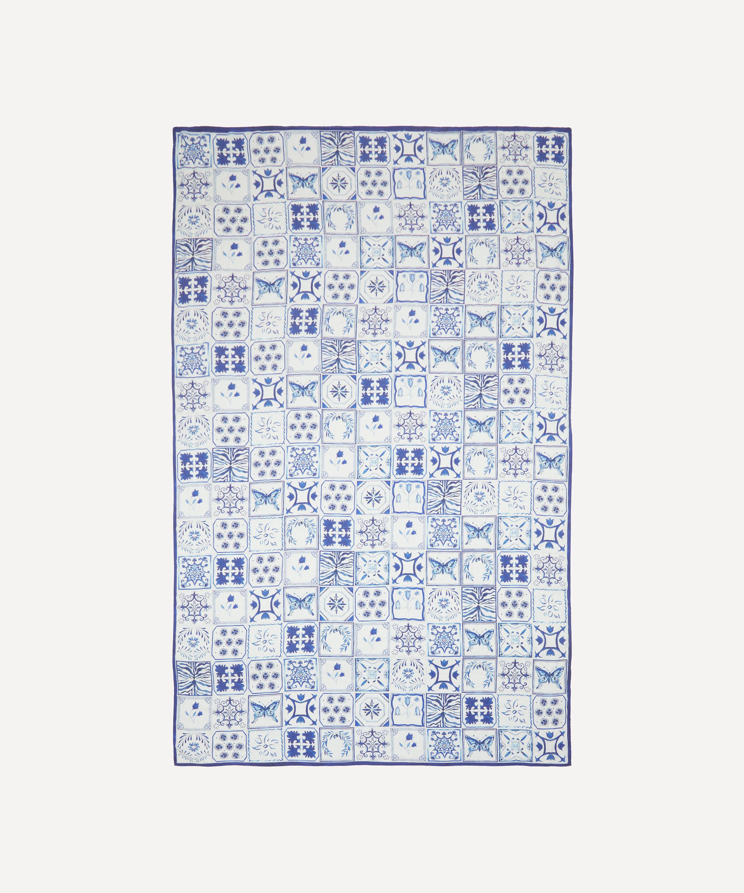 Summerill & Bishop - Azulejos Midnight Blue Linen Tablecloth image number 1