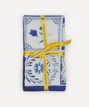 Summerill & Bishop - Azulejos Midnight Blue Linen Napkin Set of Two image number 1