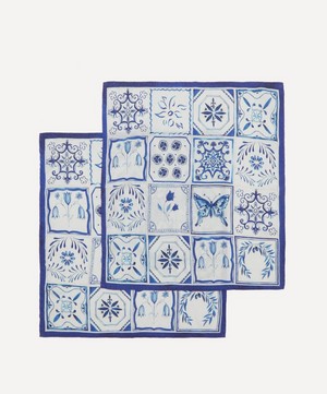 Summerill & Bishop - Azulejos Midnight Blue Linen Napkin Set of Two image number 3