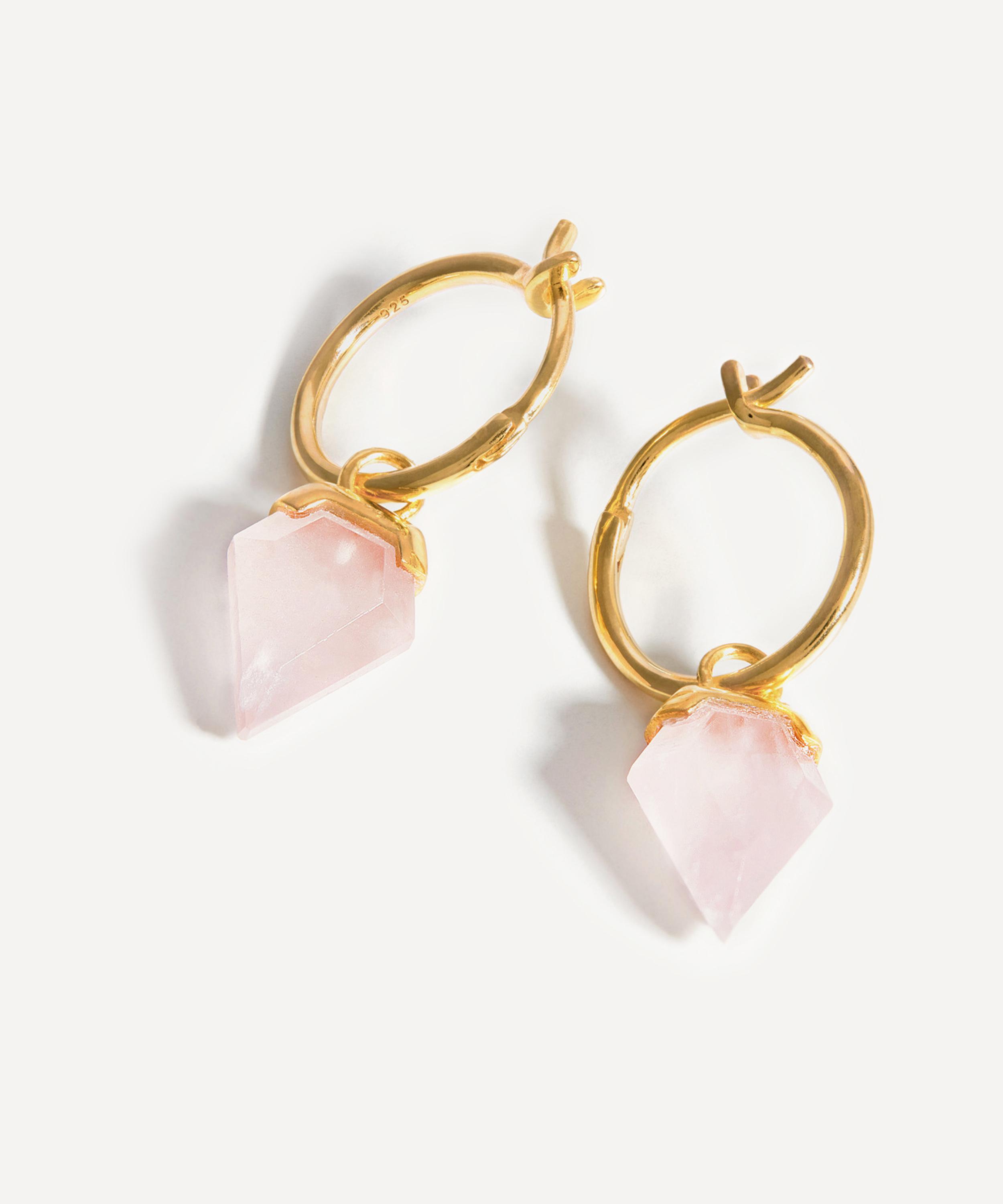 Missoma - 18ct Gold-Plated Vermeil Silver Rose Quartz Mini Shield Hoop Earrings image number 0