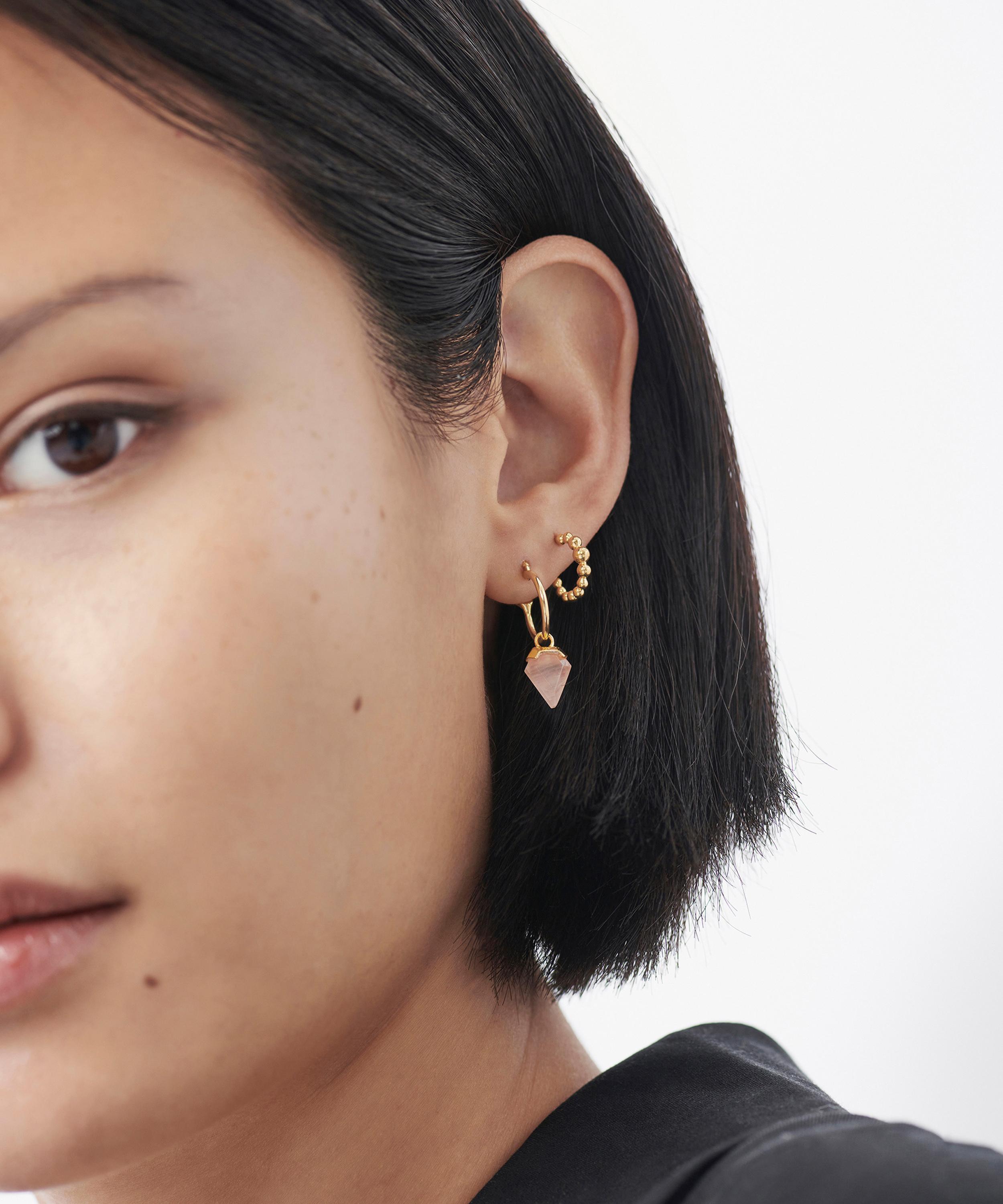 Missoma - 18ct Gold-Plated Vermeil Silver Rose Quartz Mini Shield Hoop Earrings image number 1