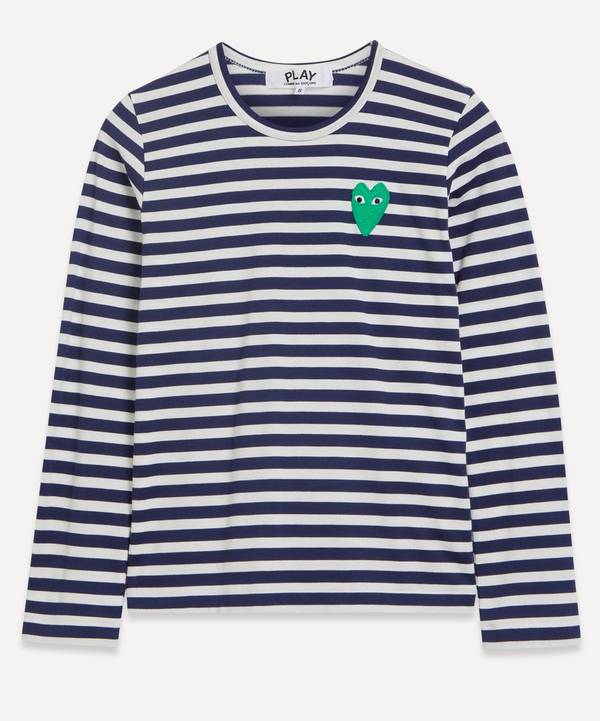 Comme des Garçons Play - Striped Green Heart Appliquéd T-Shirt image number 0