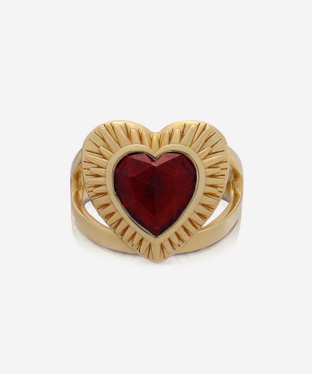 Rachel Jackson - 22ct Gold-Plated Electric Love Statement Garnet Heart Ring