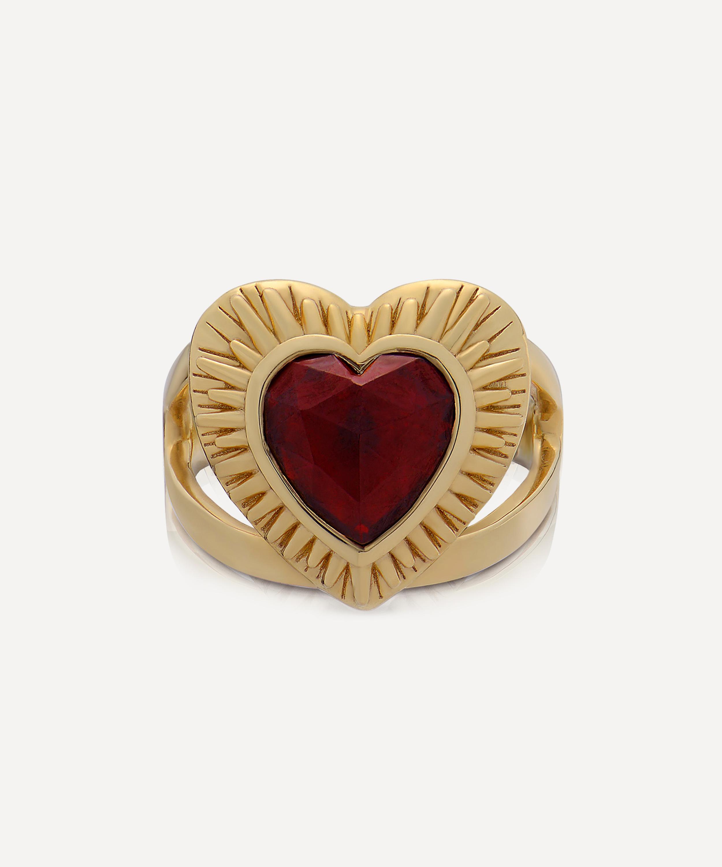 Rachel Jackson - 22ct Gold-Plated Electric Love Statement Garnet Heart Ring image number 0