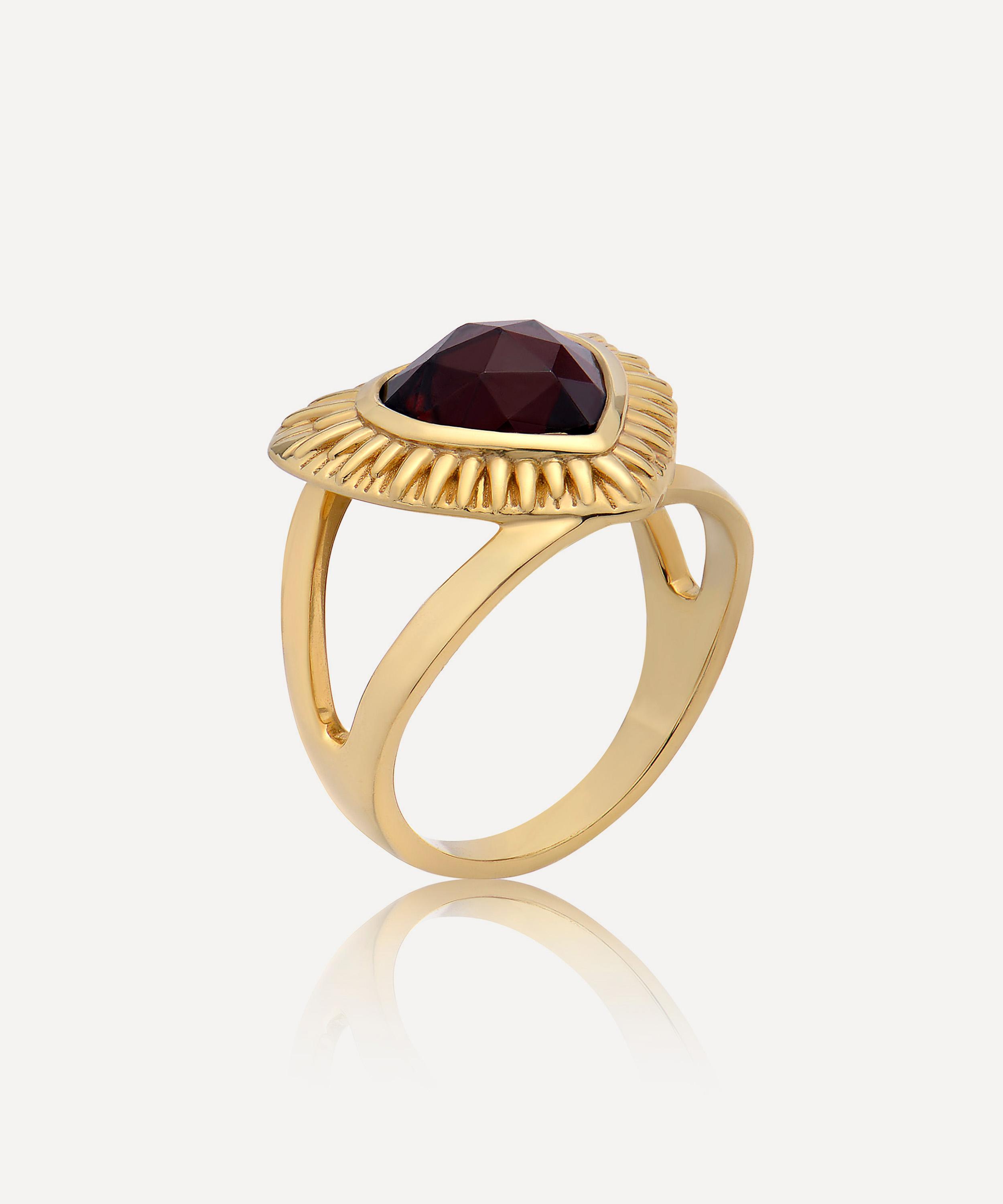 Rachel Jackson - 22ct Gold-Plated Electric Love Statement Garnet Heart Ring image number 2