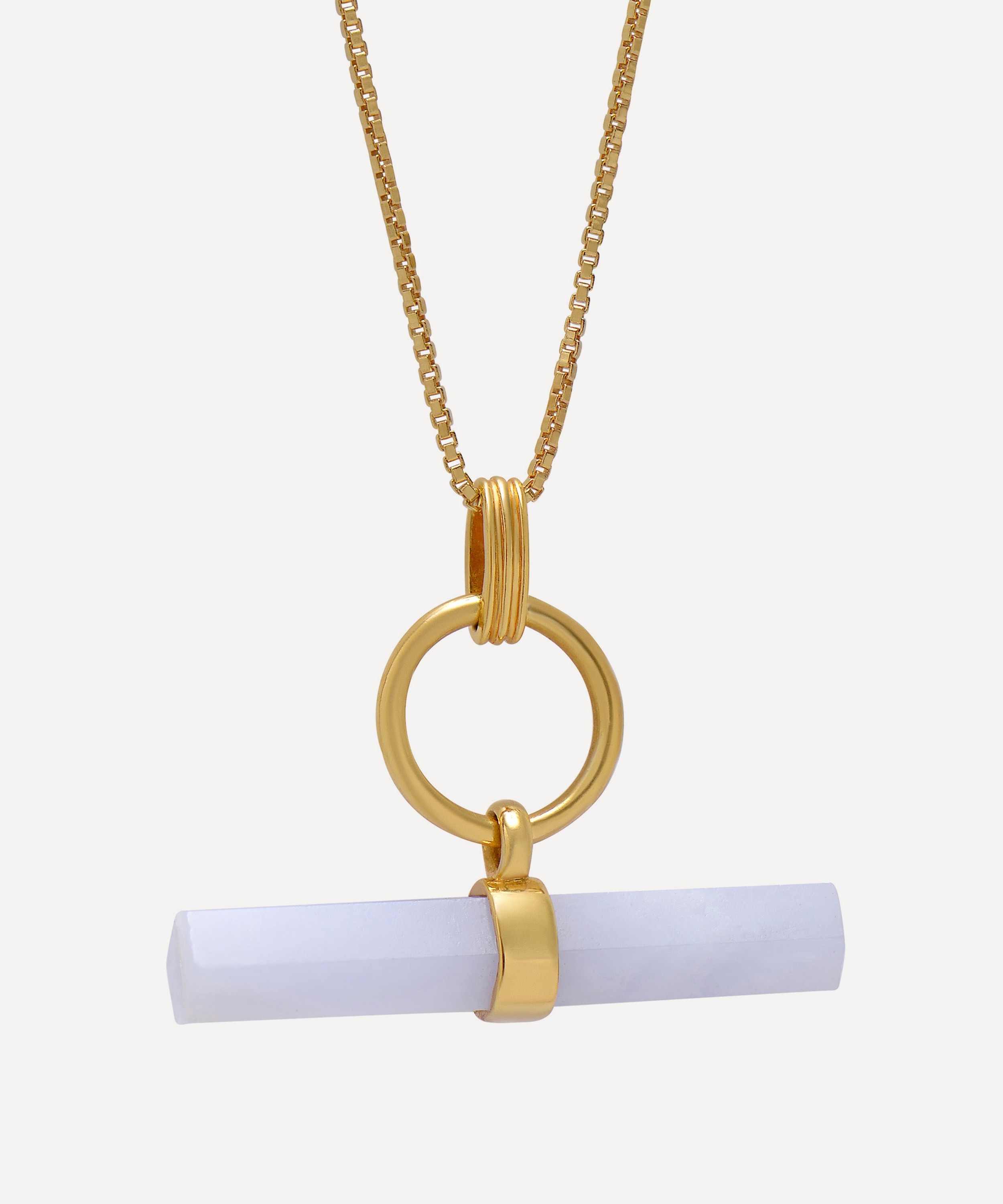 Rachel Jackson - 22ct Gold-Plated Serenity T-Bar Blue Lace Agate Pendant Necklace image number 0